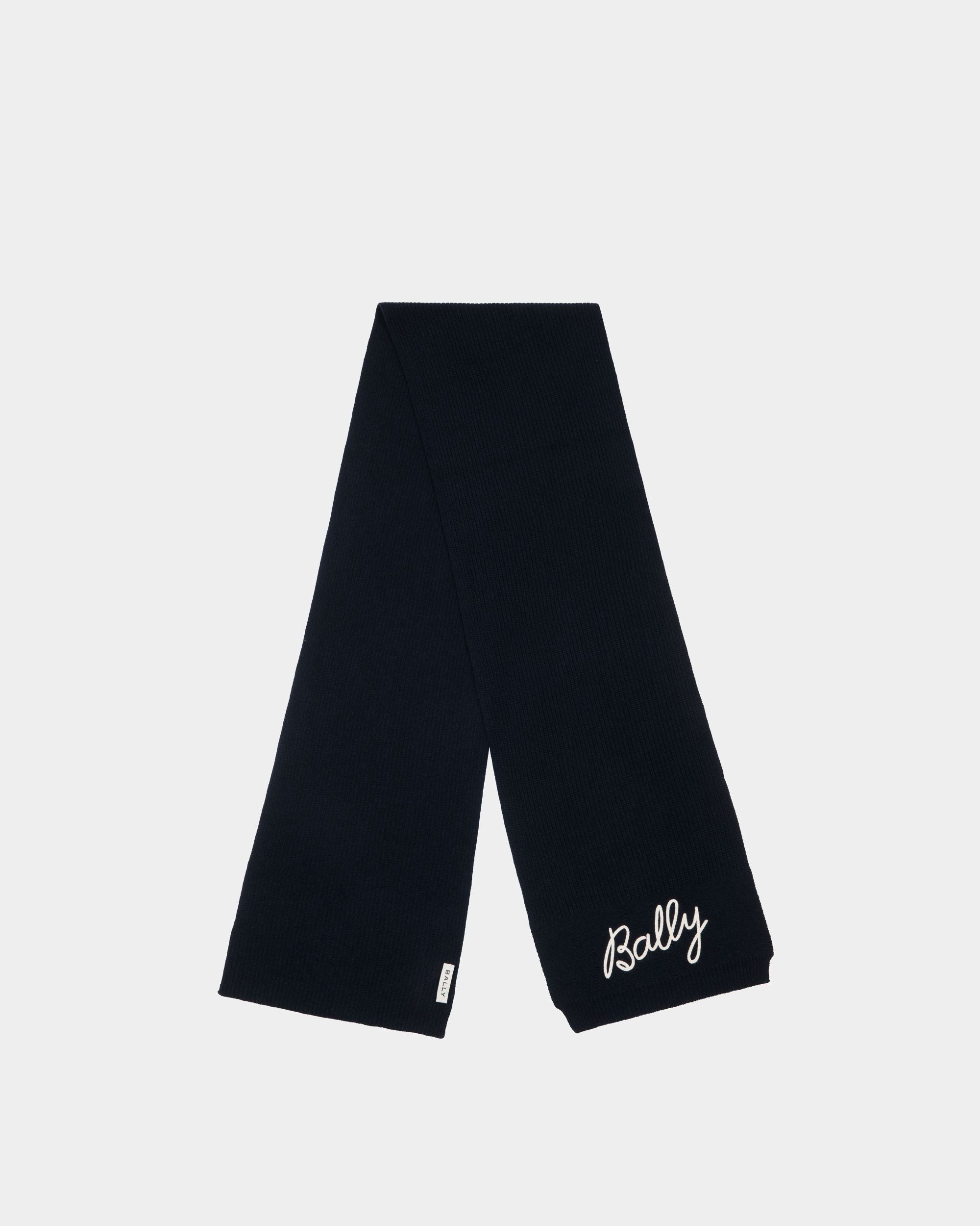Schal Aus Wolle In Navy Blue Mit Logo - Damen - Bally - 01