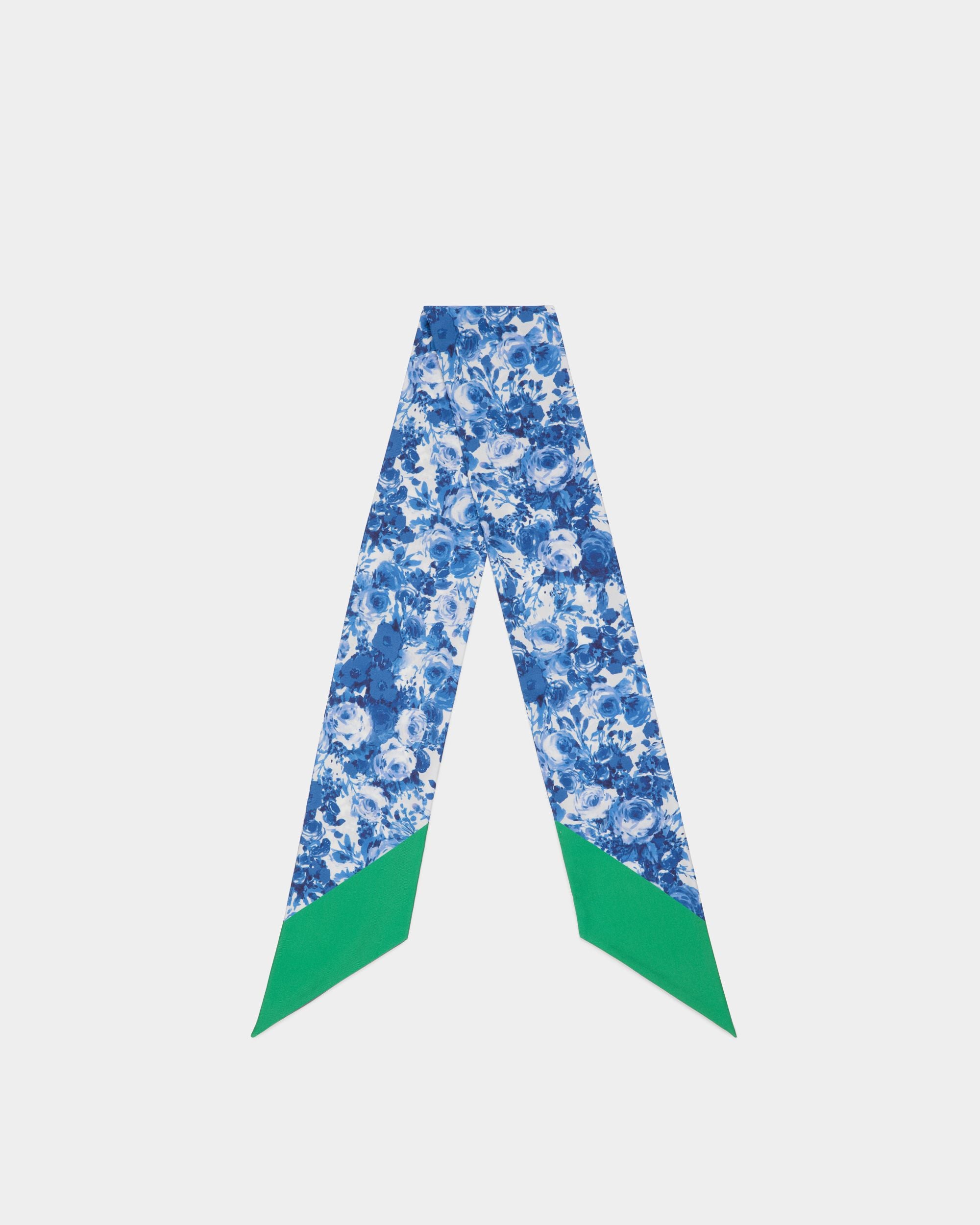 Neck Bow with Rosengarten Print in Blue Silk - Femme - Bally - 01