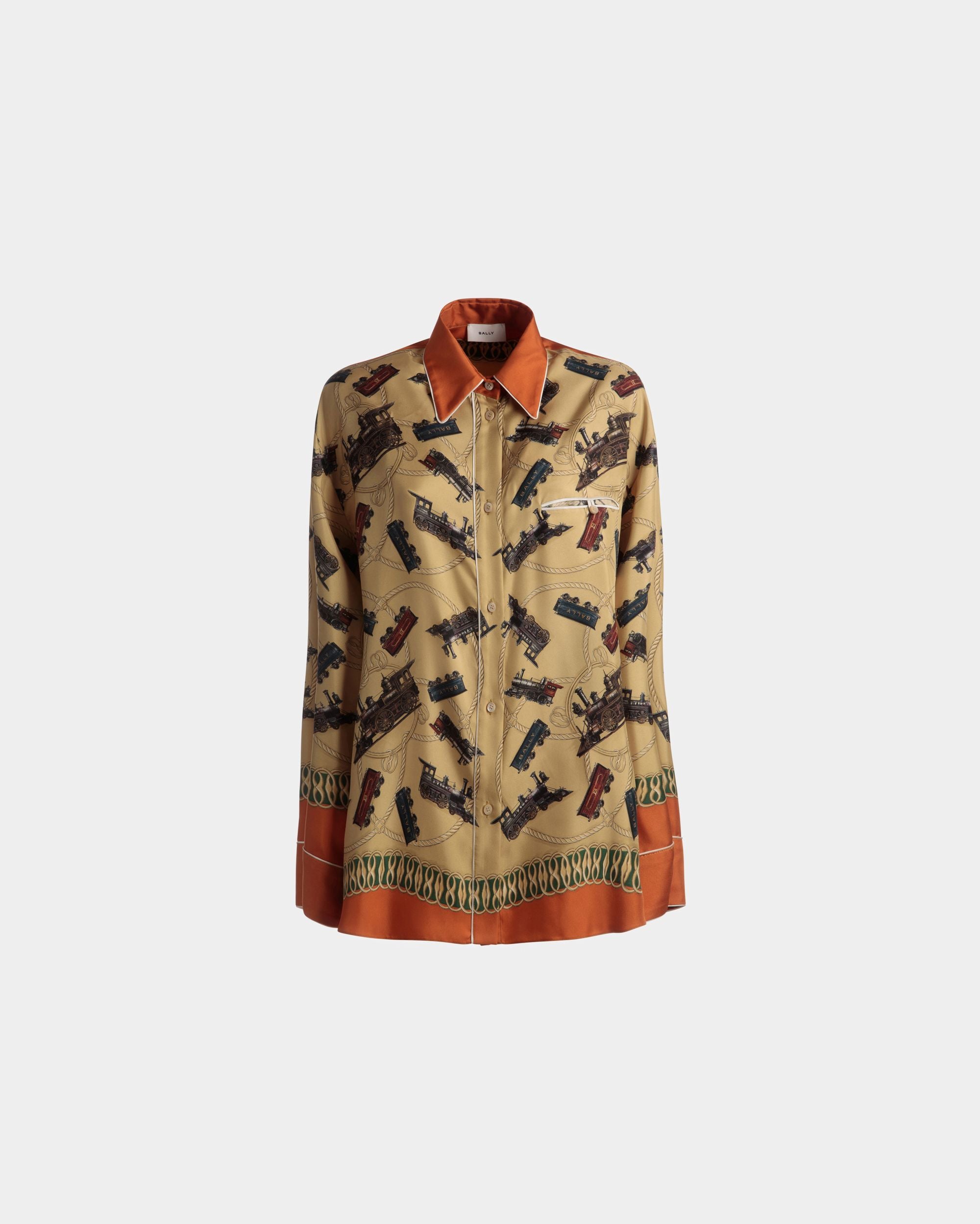 Train Print Shirt In Multicolor Silk - Women's - Bally - 01