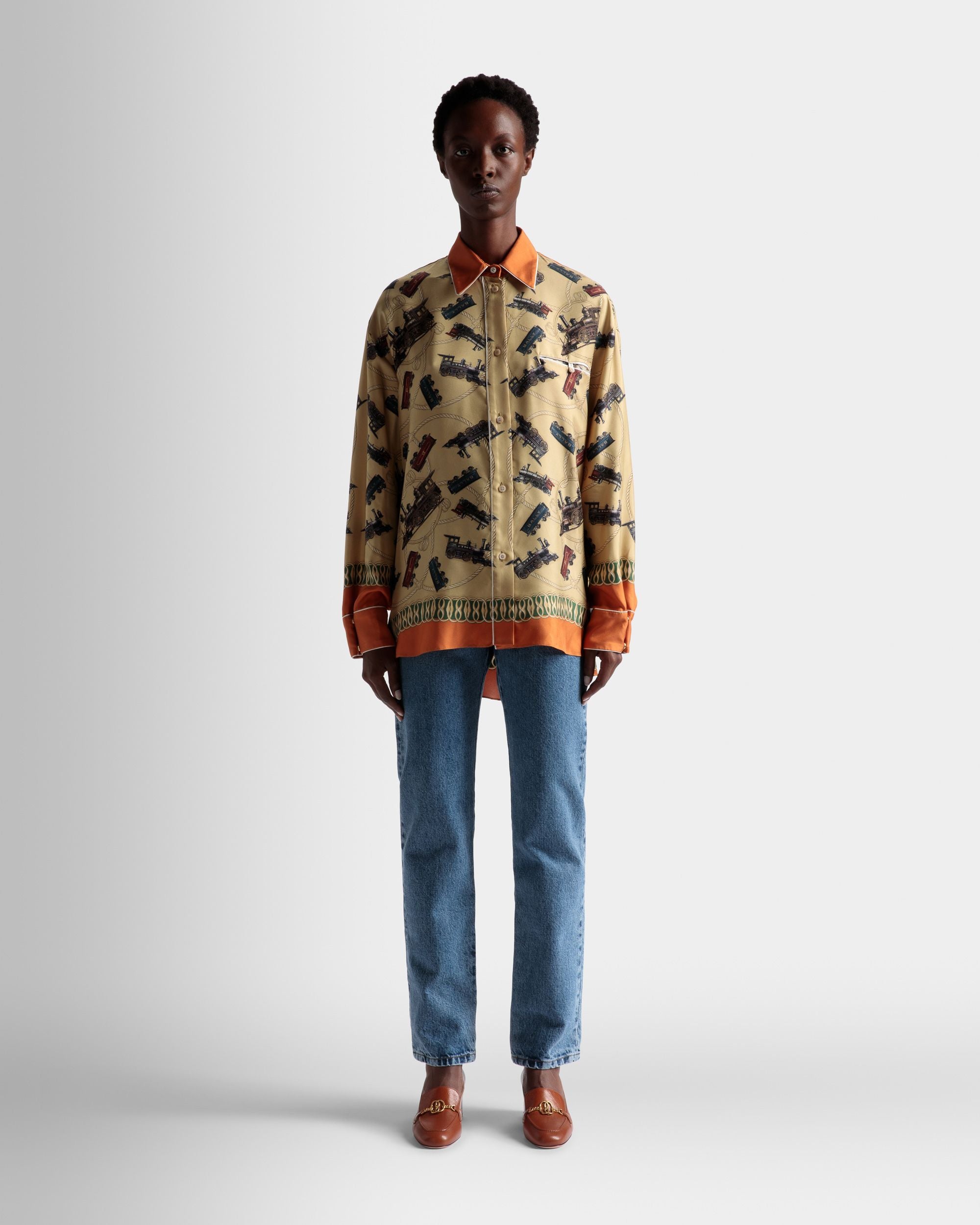 Train Print Shirt In Multicolor Silk - Women's - Bally - 02