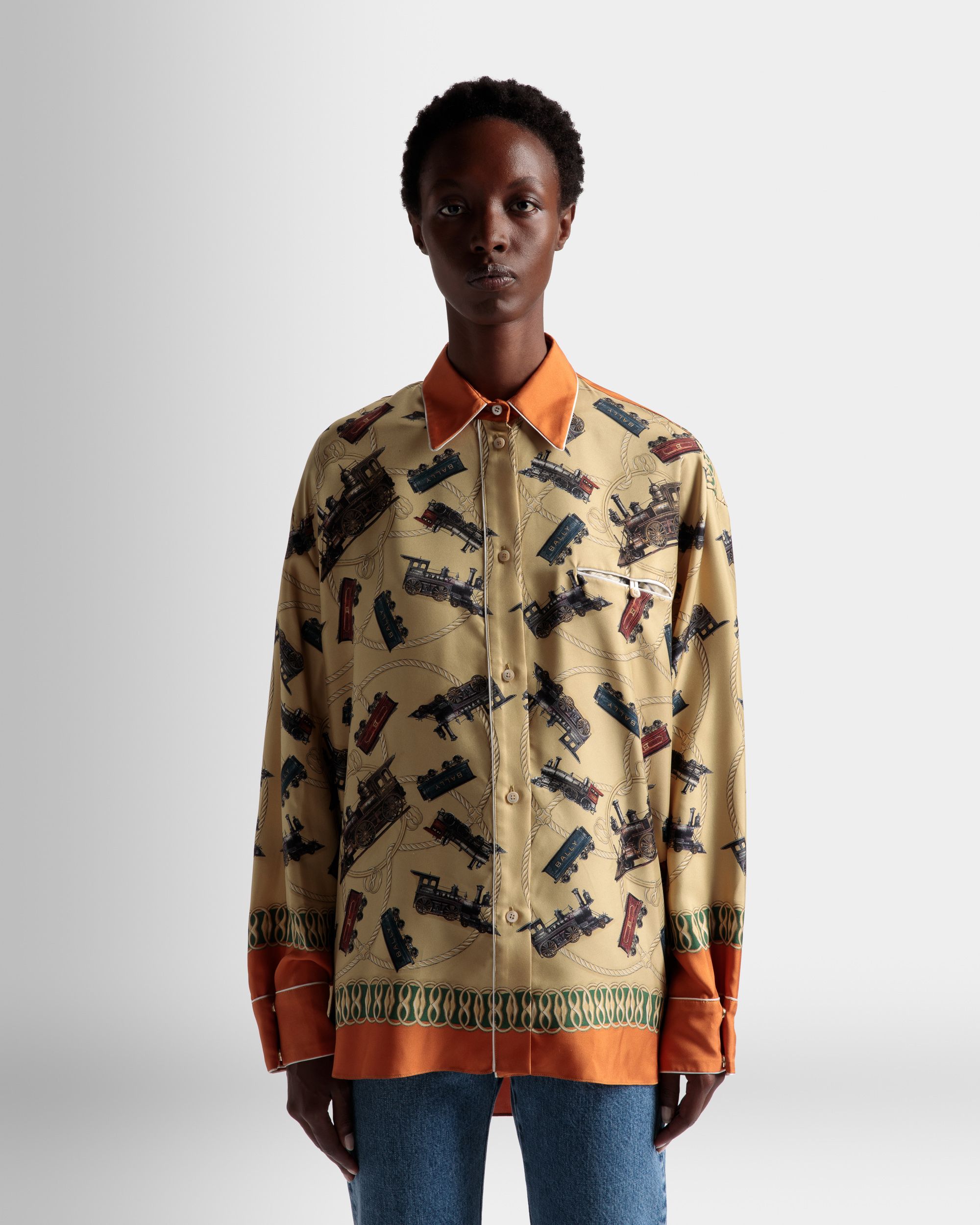 Train Print Shirt In Multicolor Silk - Women's - Bally - 03