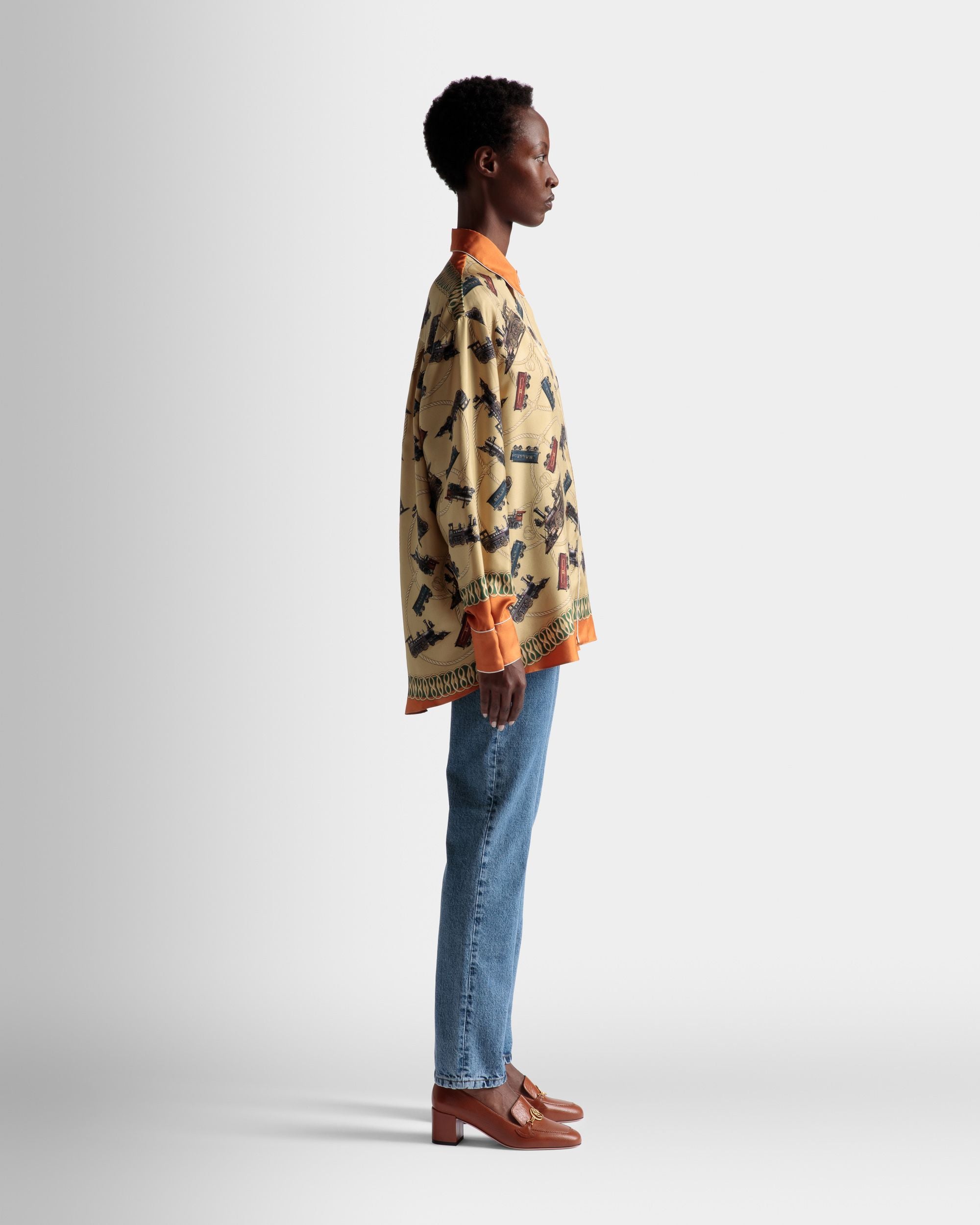 Train Print Shirt In Multicolor Silk - Women's - Bally - 05
