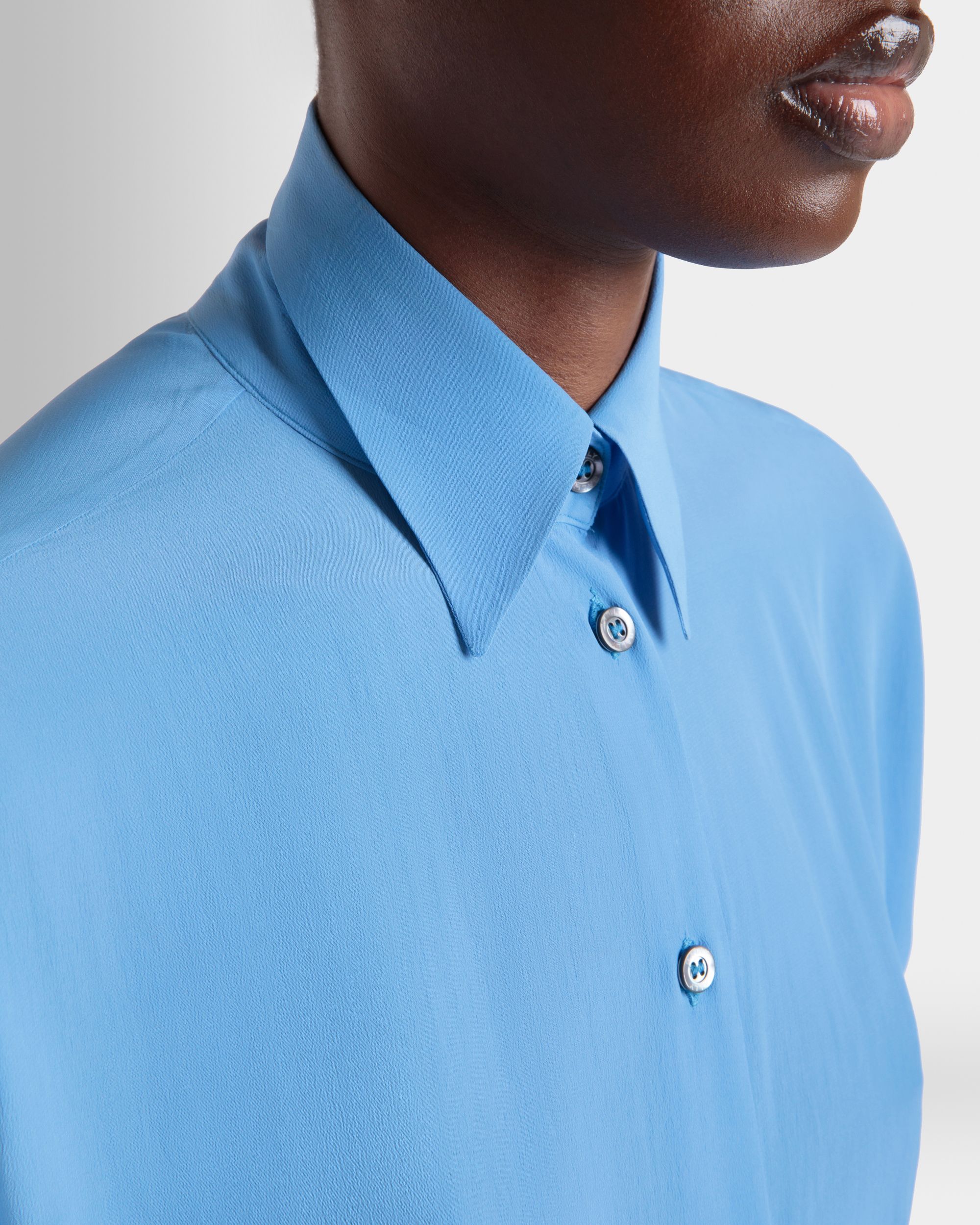 Chemise En Crêpe De Chine Medium Blue - Femme - Bally - 03
