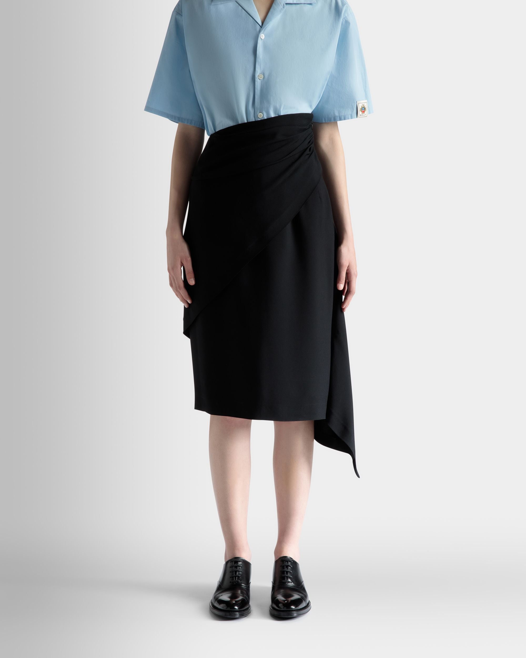 Jupe Midi Asymétrique En Crêpe Fluide Noir - Femme - Bally - 03