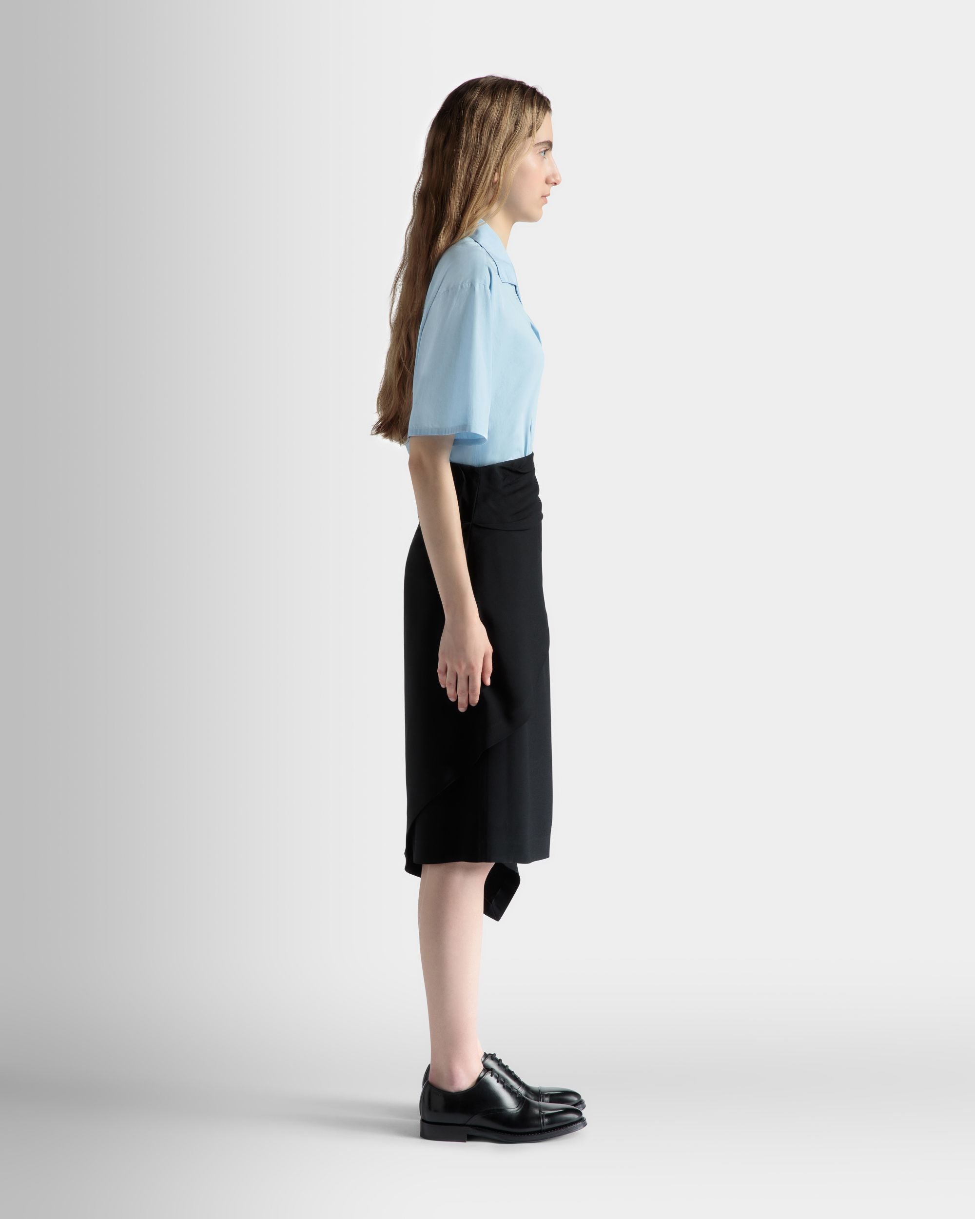 Jupe Midi Asymétrique En Crêpe Fluide Noir - Femme - Bally - 05