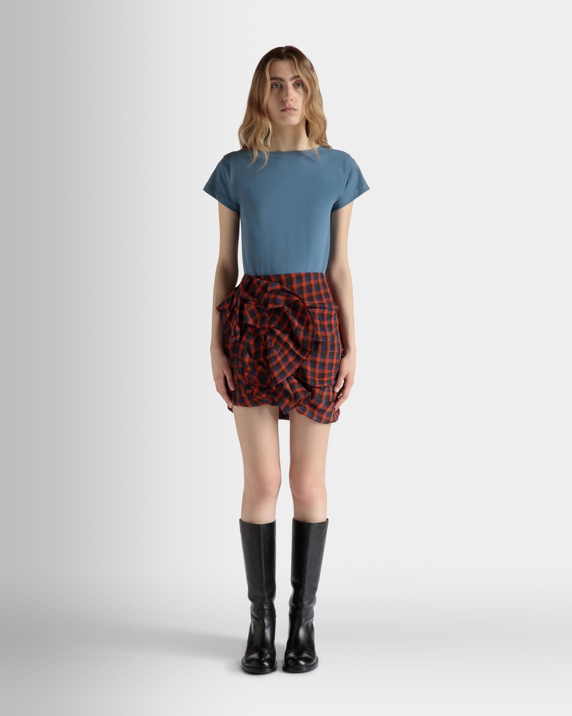 Mini-Jupe À Volants En Popeline Fluide Imprimée Vichy - Femme - Bally - 02