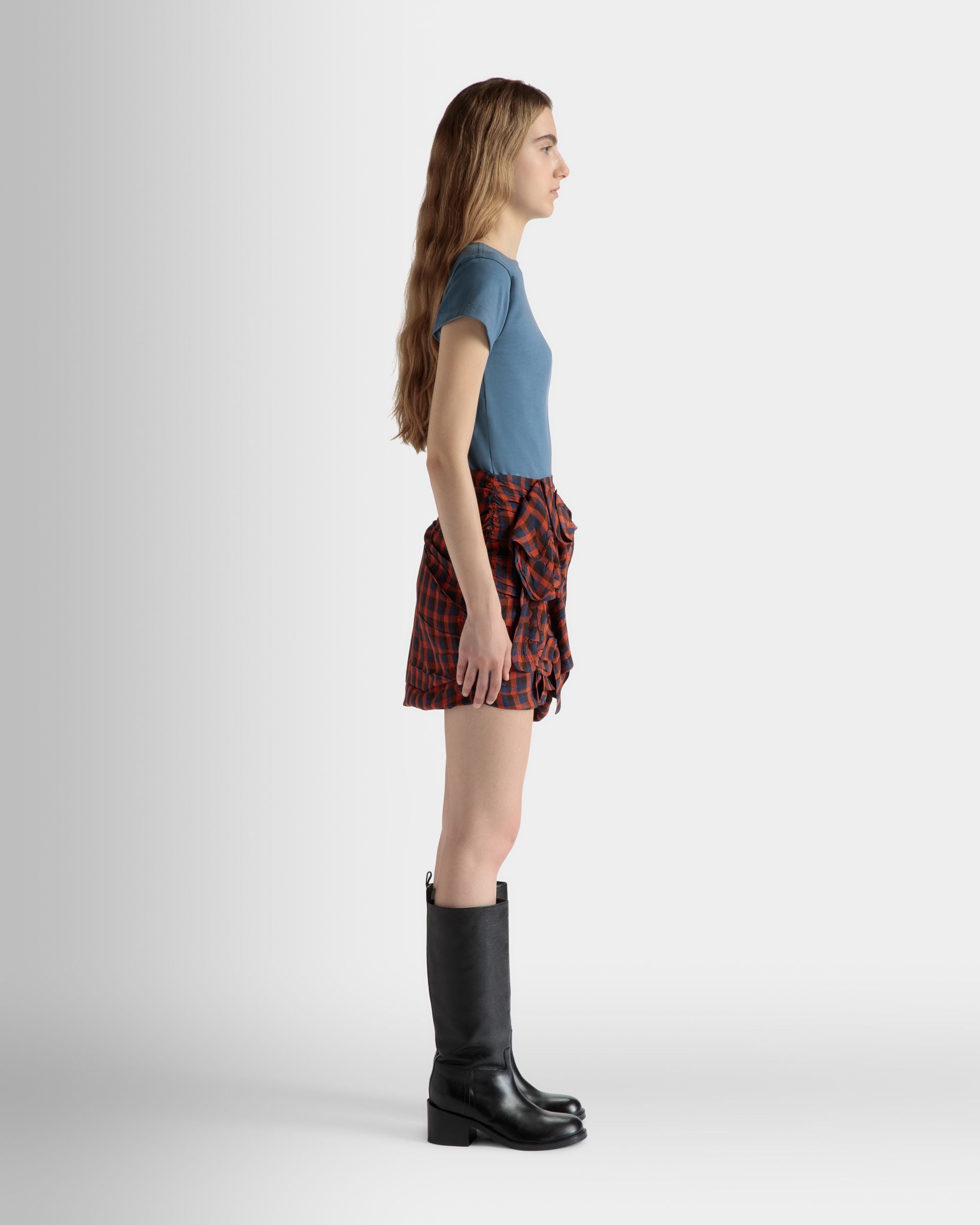 Mini-Jupe À Volants En Popeline Fluide Imprimée Vichy - Femme - Bally - 05