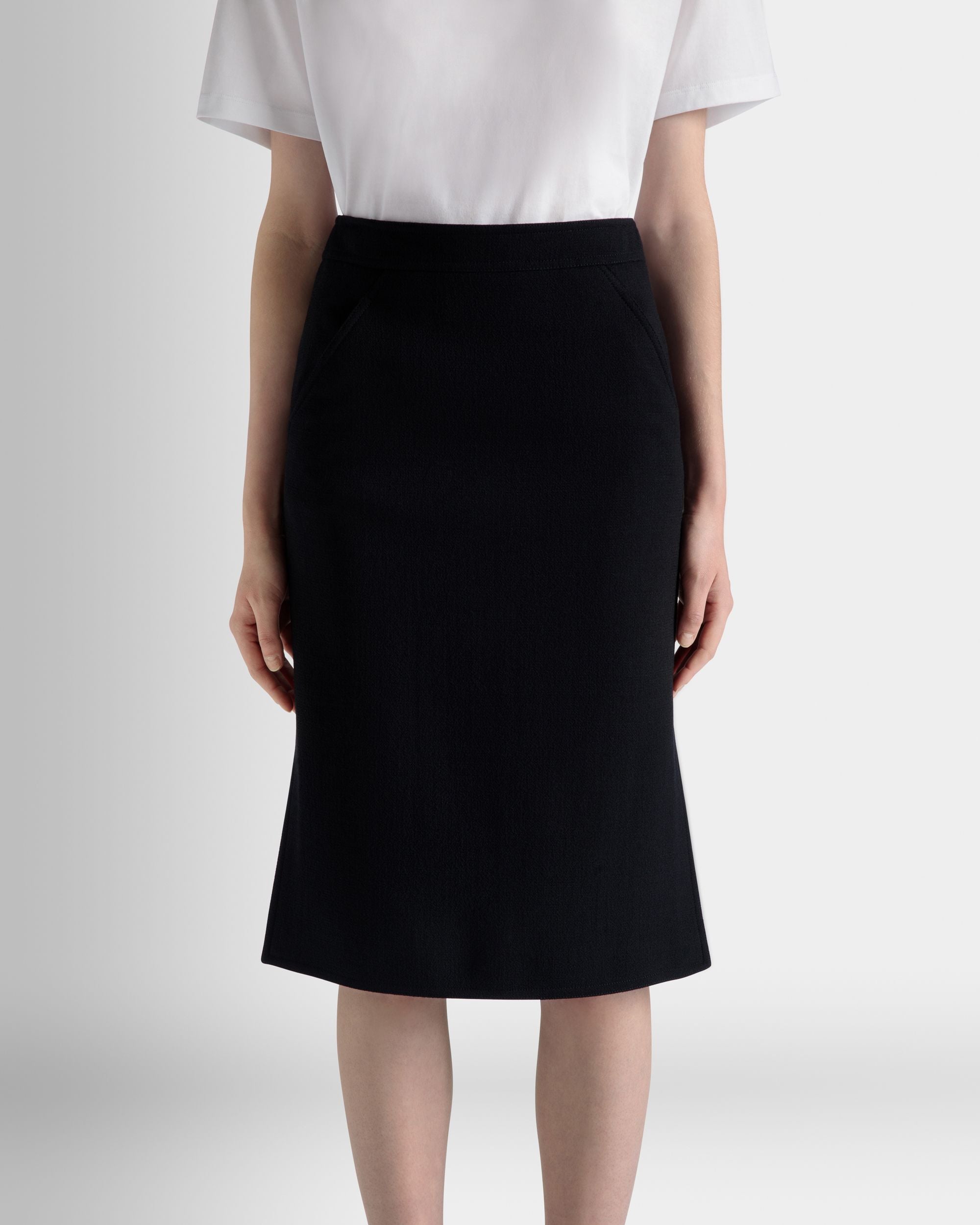 Jupe Midi En Laine Navy Blue - Femme - Bally - 03