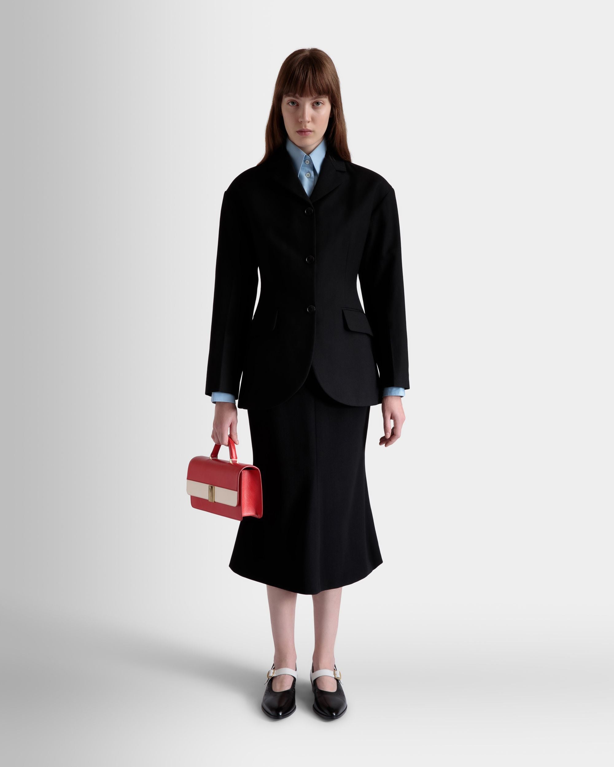 Jupe Midi En Laine Mélangée Noire - Femme - Bally - 02