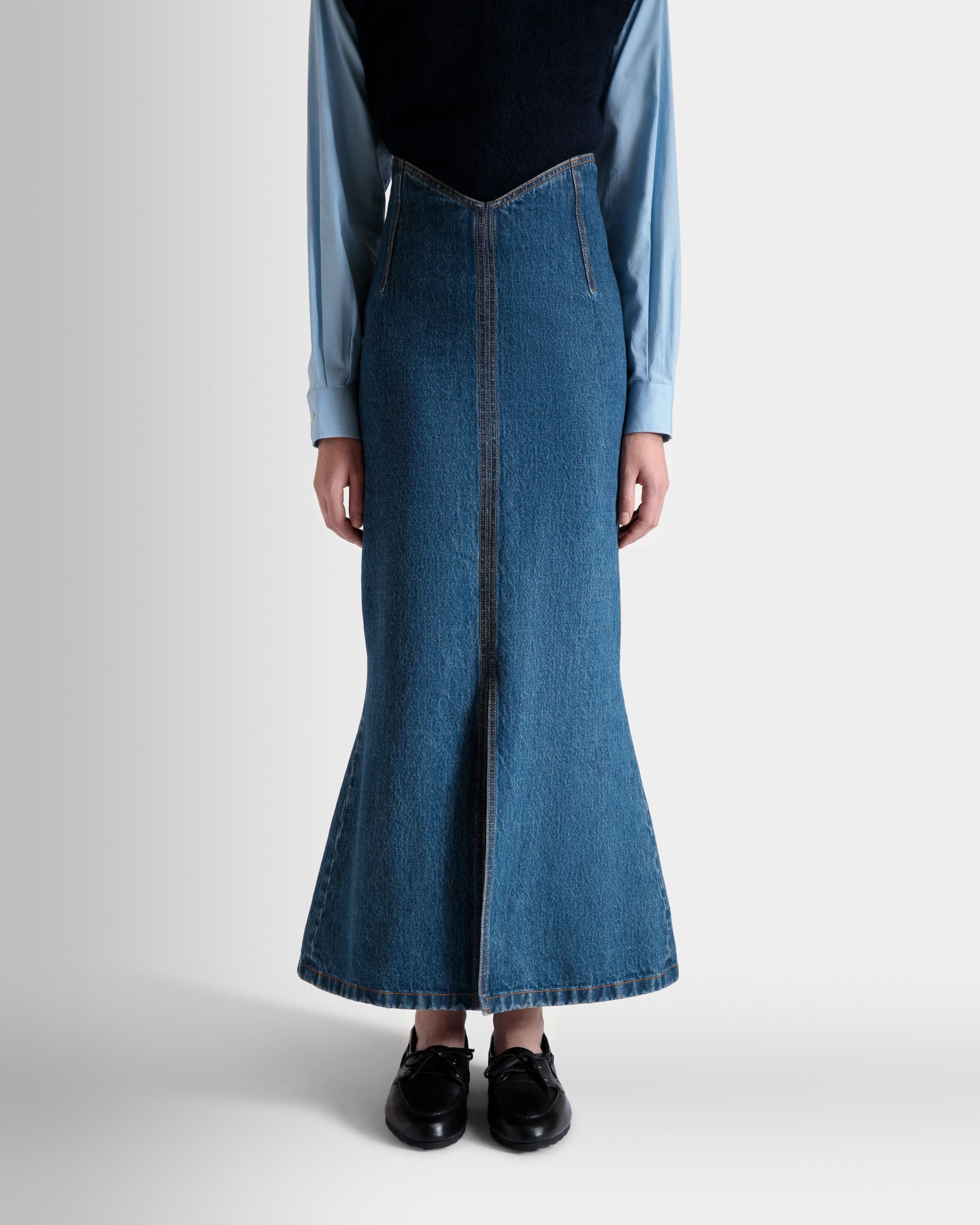 Jupe Longue En Coton Medium Blue - Femme - Bally - 03