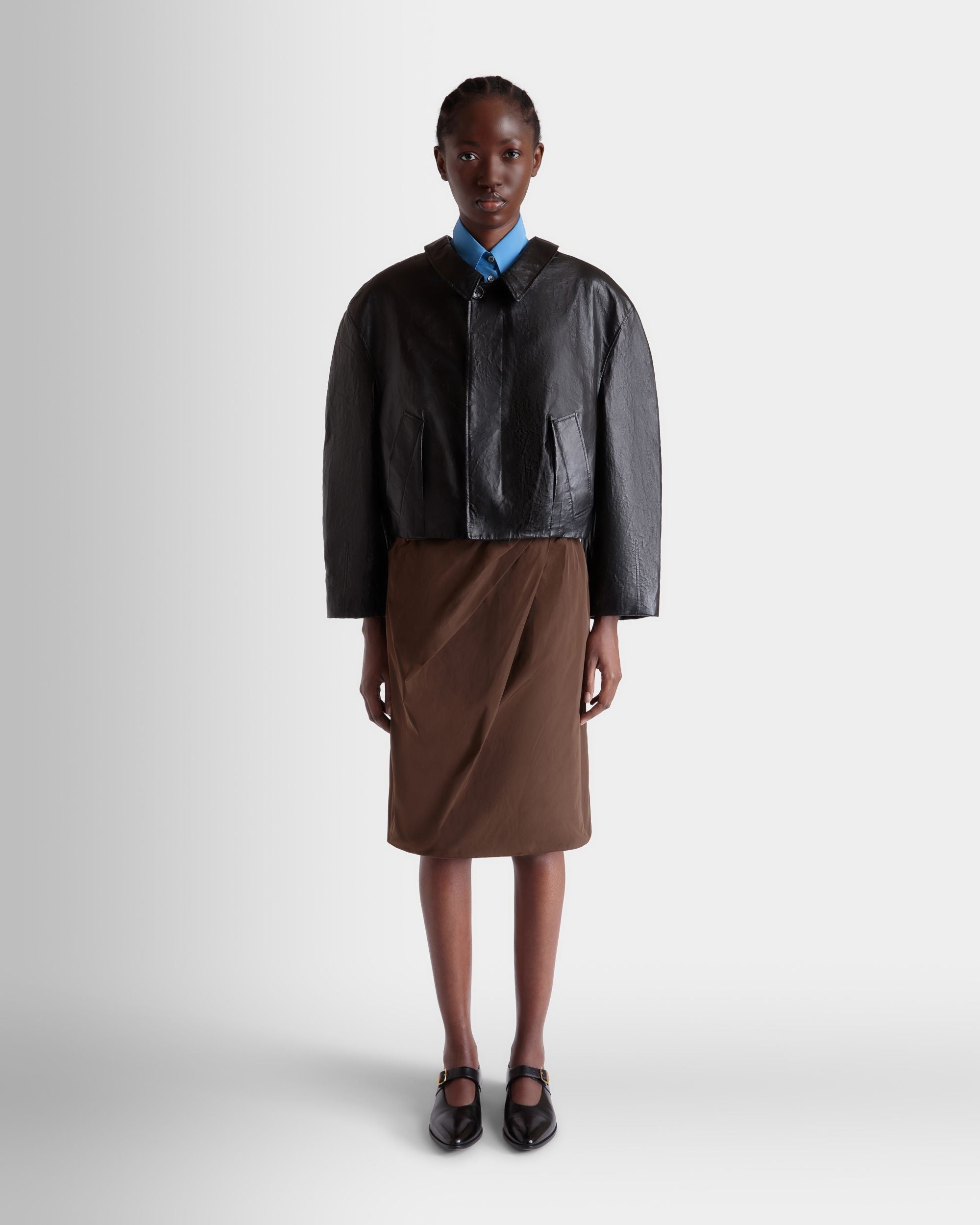 Jupe Midi Drapée En Duchesse Technique Marron - Femme - Bally - 02