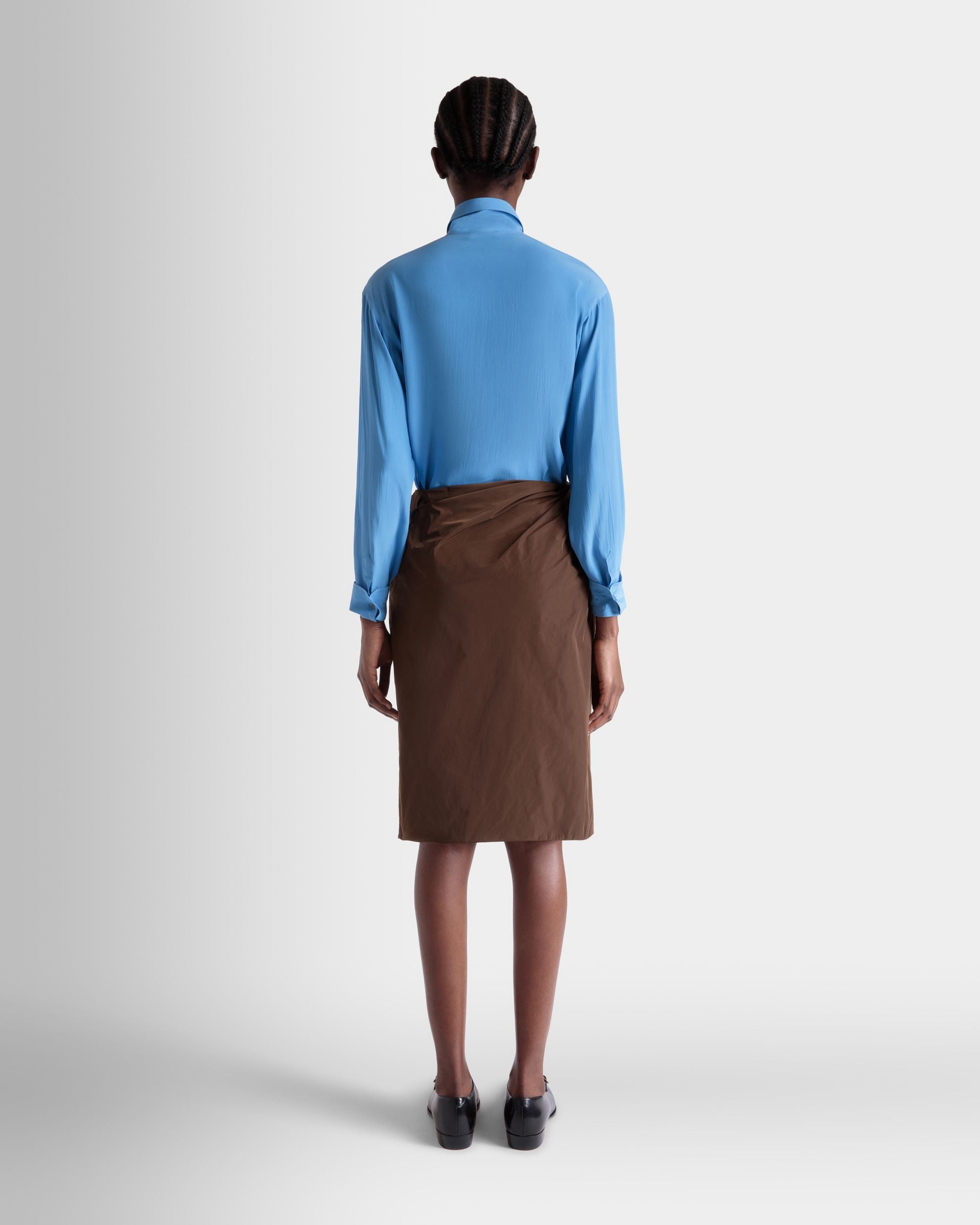Jupe Midi Drapée En Duchesse Technique Marron - Femme - Bally - 06