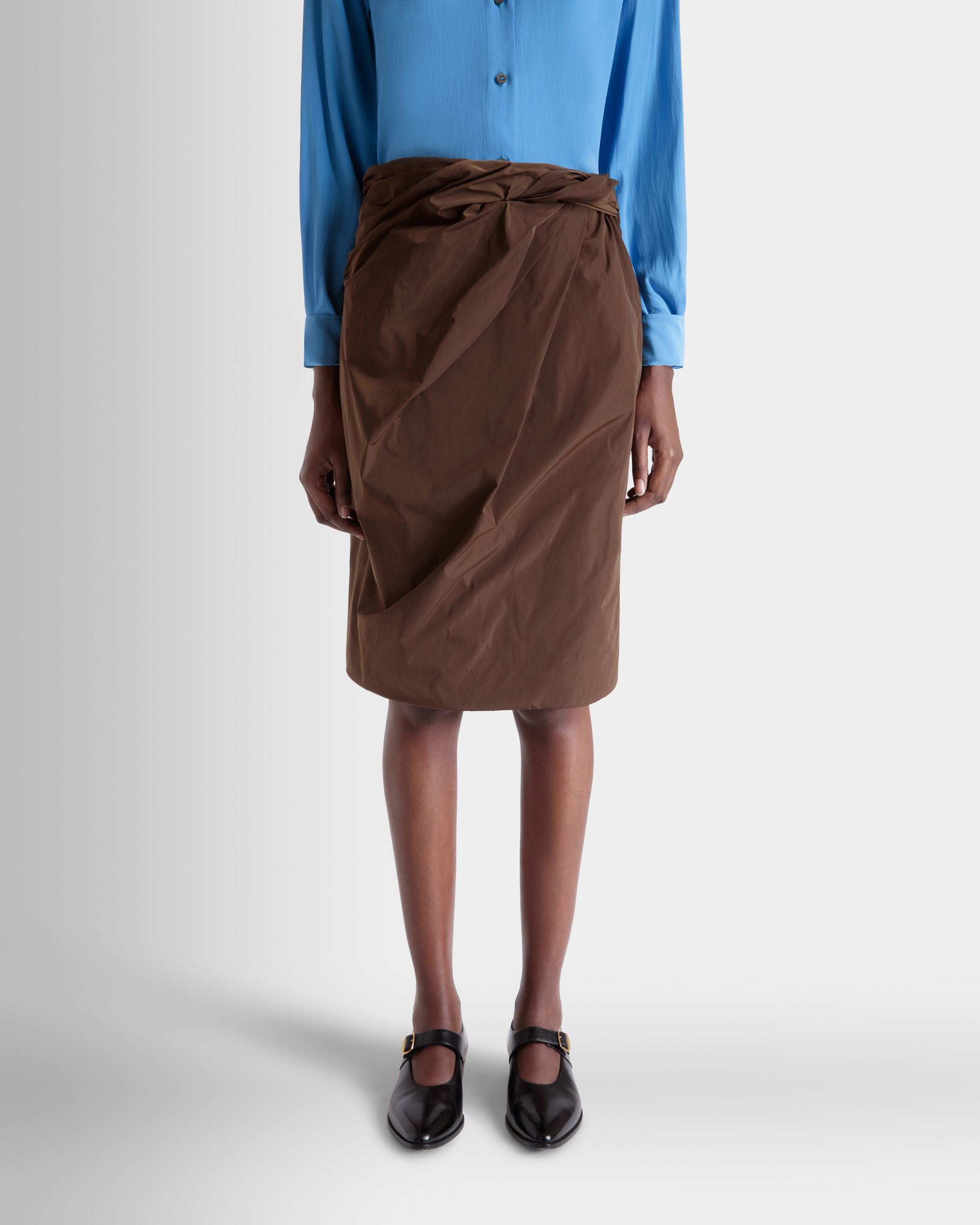 Jupe Midi Drapée En Duchesse Technique Marron - Femme - Bally - 08