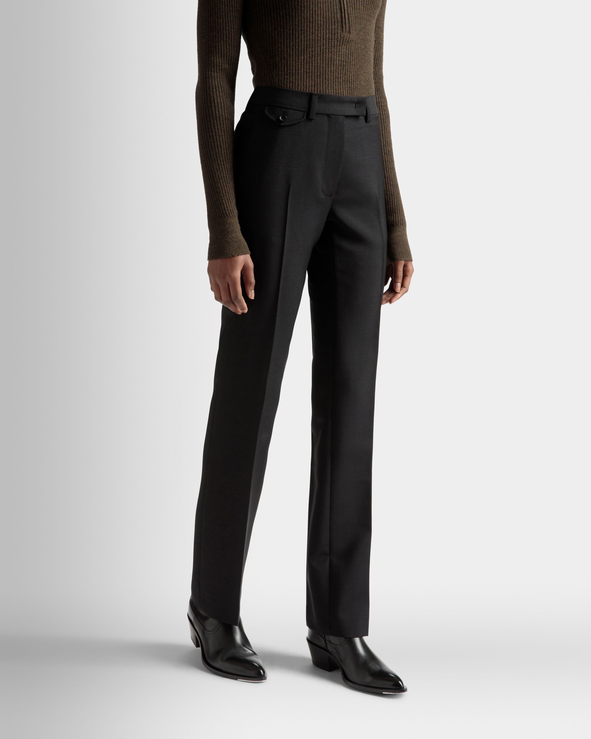 Formelle Hose mit geradem Bein Aus schwarzem Mohair-Woll-Gemisch - Damen - Bally - 03