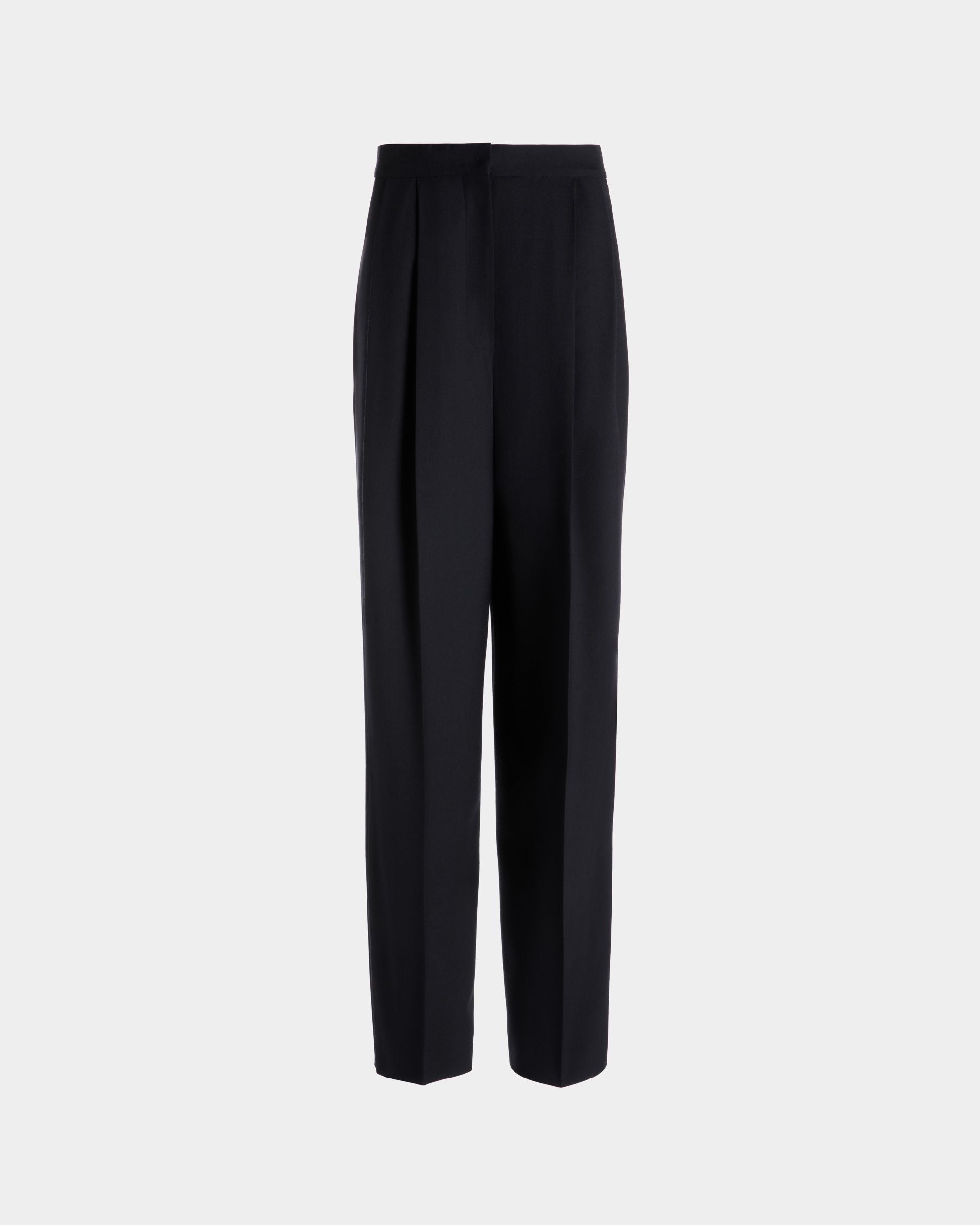 Pantalón De Pernera Ancha De Mezcla De Lana Navy Blue - Mujer - Bally - 01