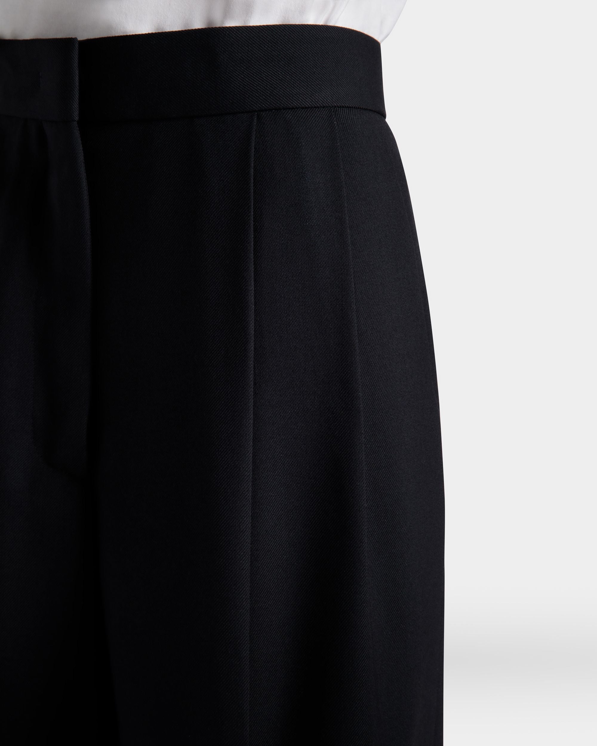 Pantalón De Pernera Ancha De Mezcla De Lana Navy Blue - Mujer - Bally - 04