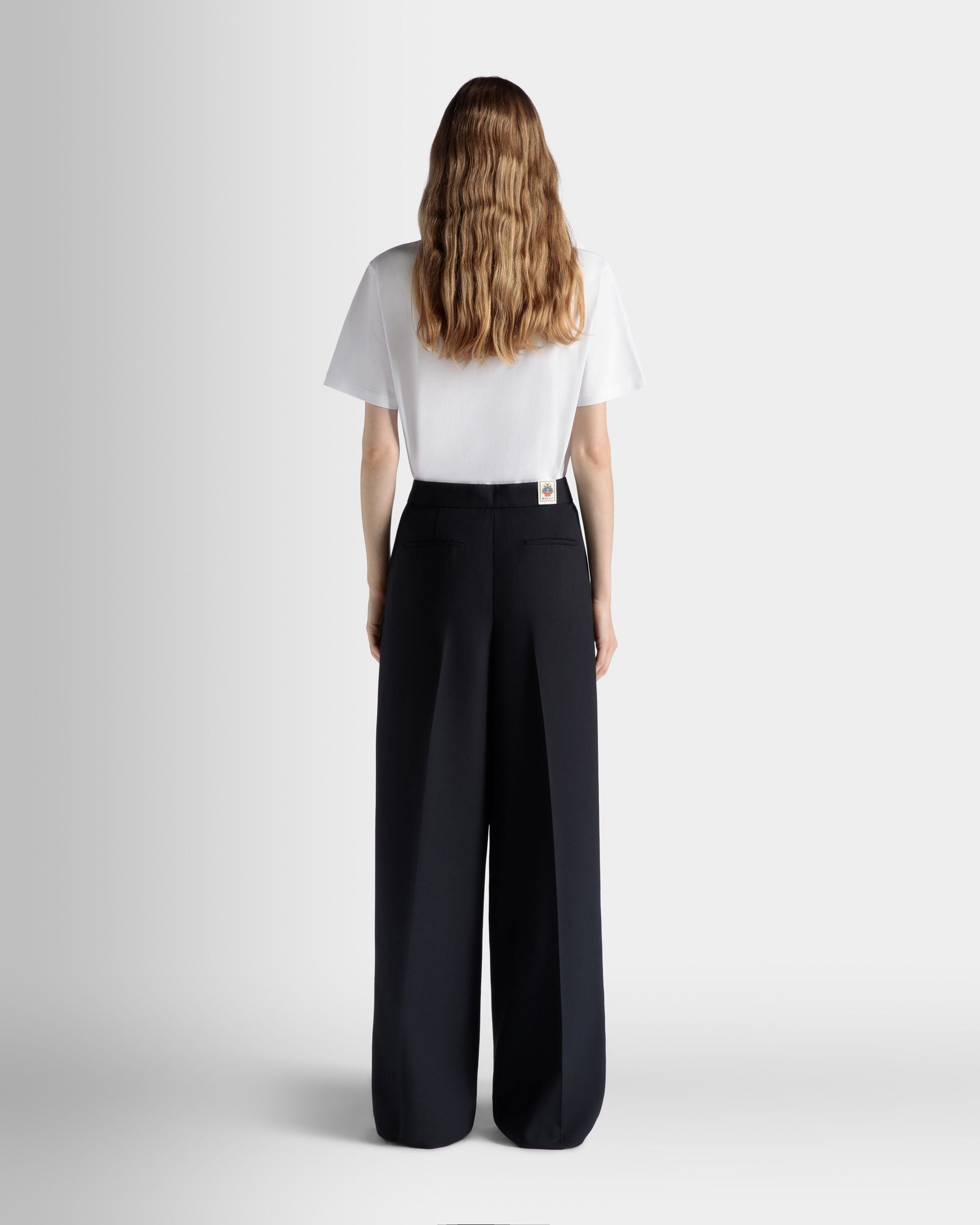Pantalón De Pernera Ancha De Mezcla De Lana Navy Blue - Mujer - Bally - 07