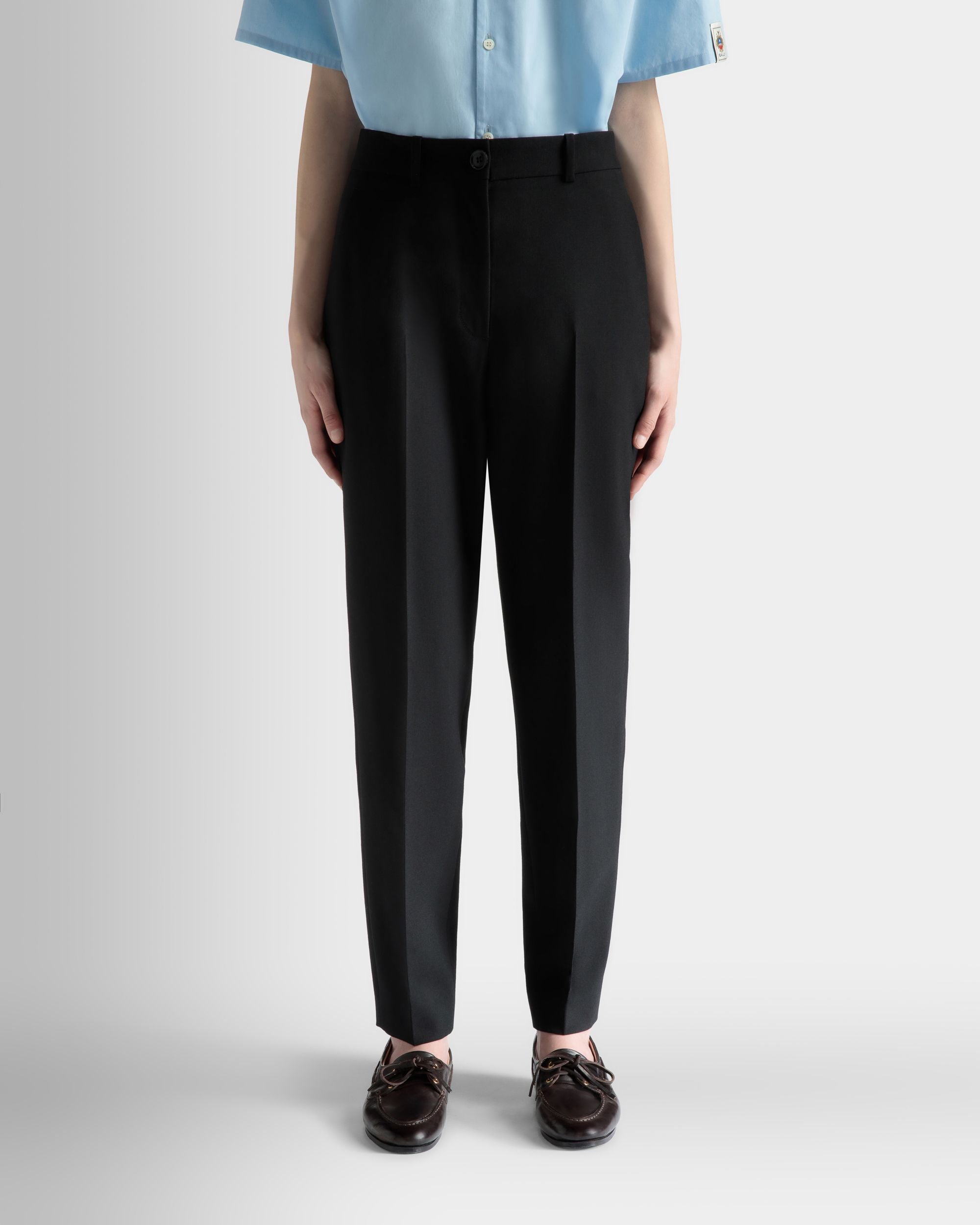 Pantalon Coupe Droite En Laine Noire - Femme - Bally - 03