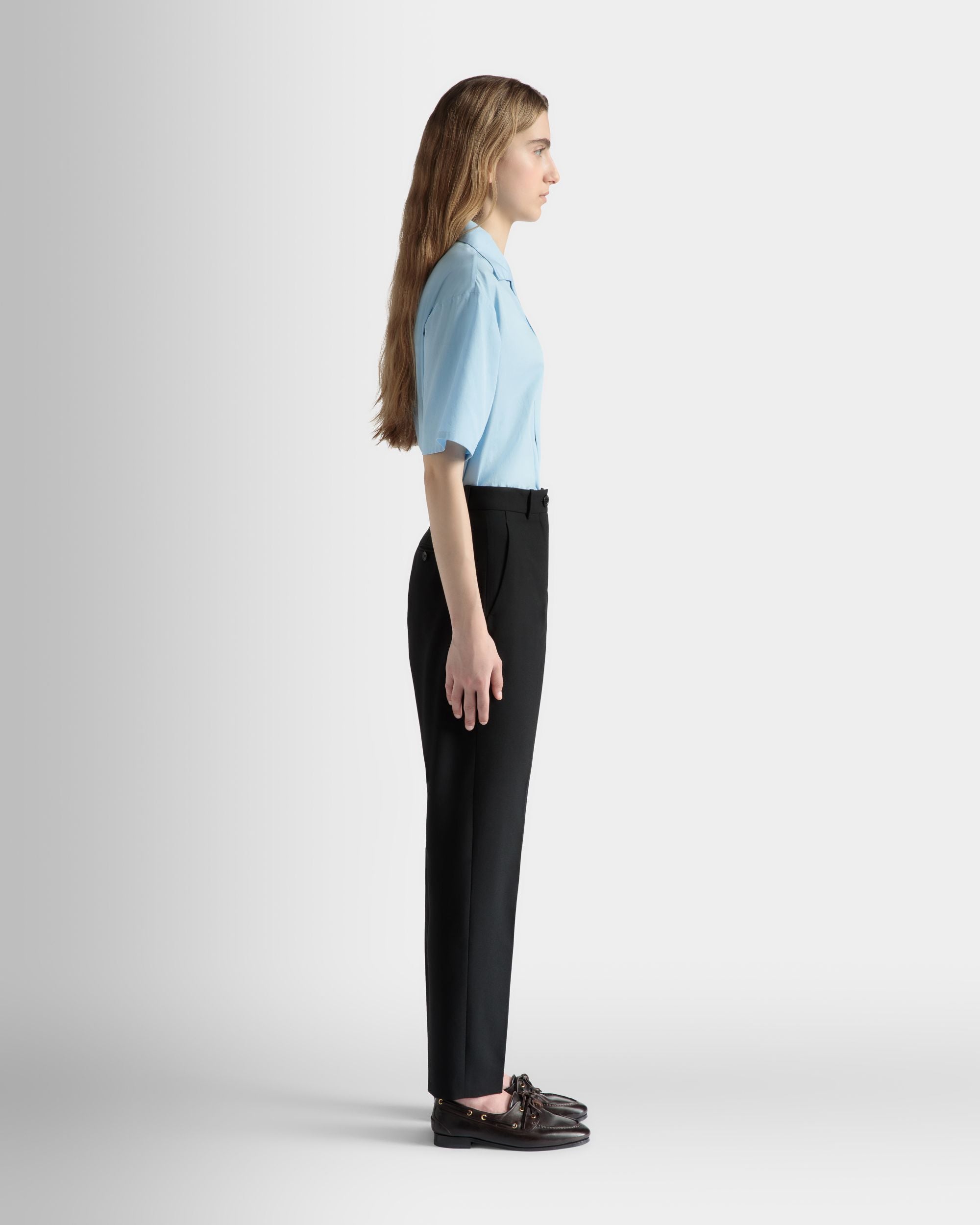 Pantalon Coupe Droite En Laine Noire - Femme - Bally - 05