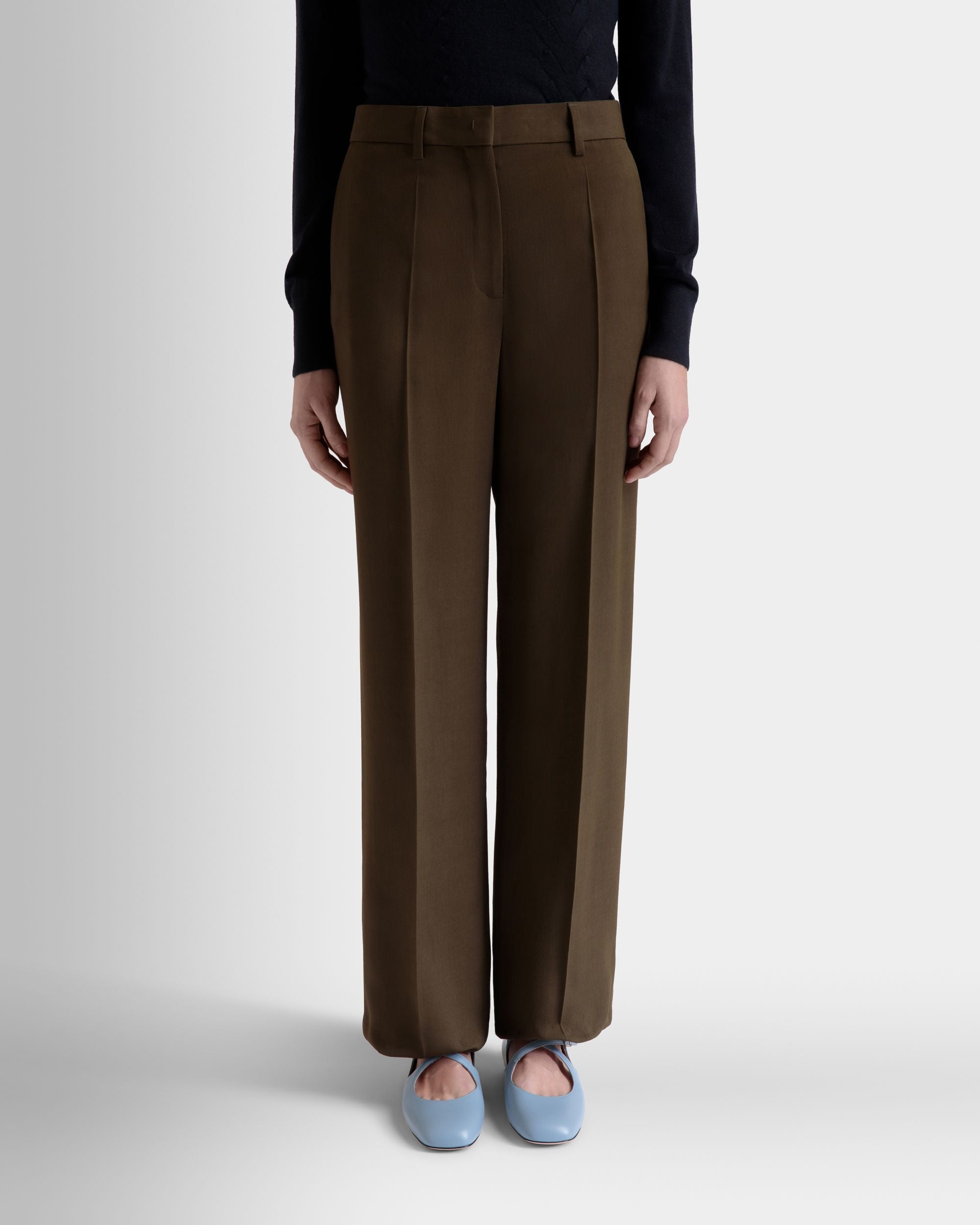 Pantalon Jambe Droite En Gabardine Fluide Military Green - Femme - Bally - 08