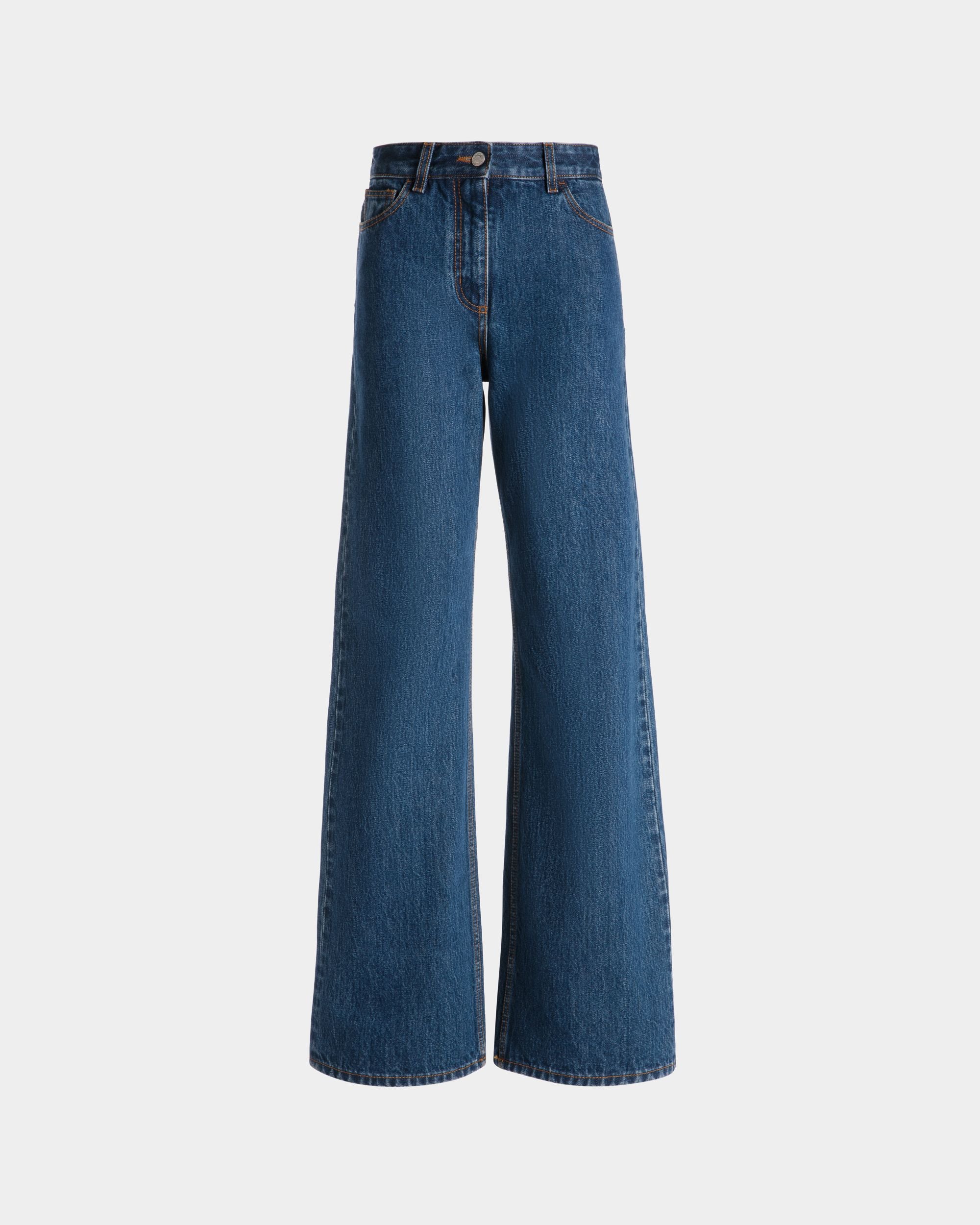 Pantalon En Denim À Jambe Large En Coton Medium Blue - Femme - Bally - 01
