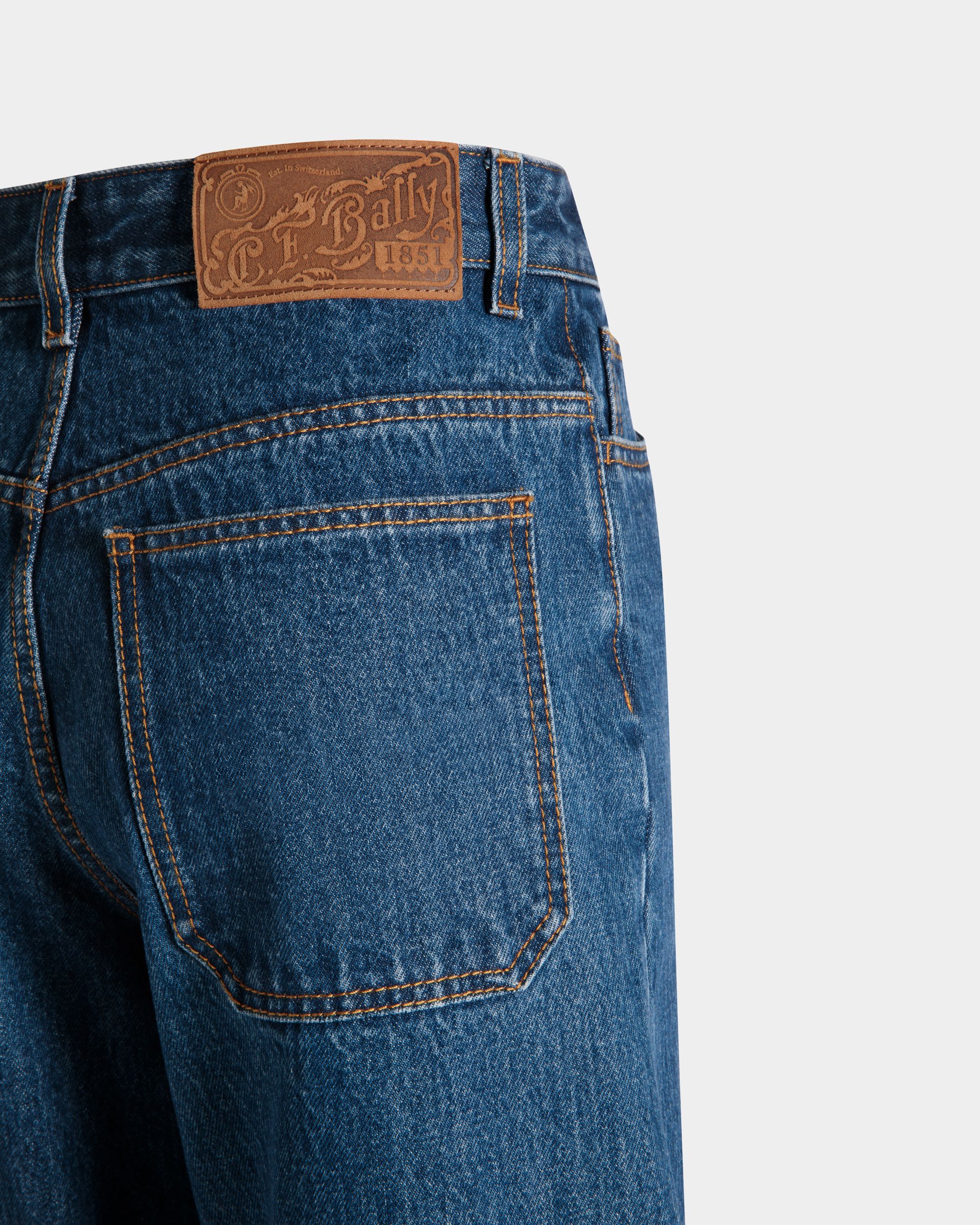 Pantalon En Denim À Jambe Large En Coton Medium Blue - Femme - Bally - 04