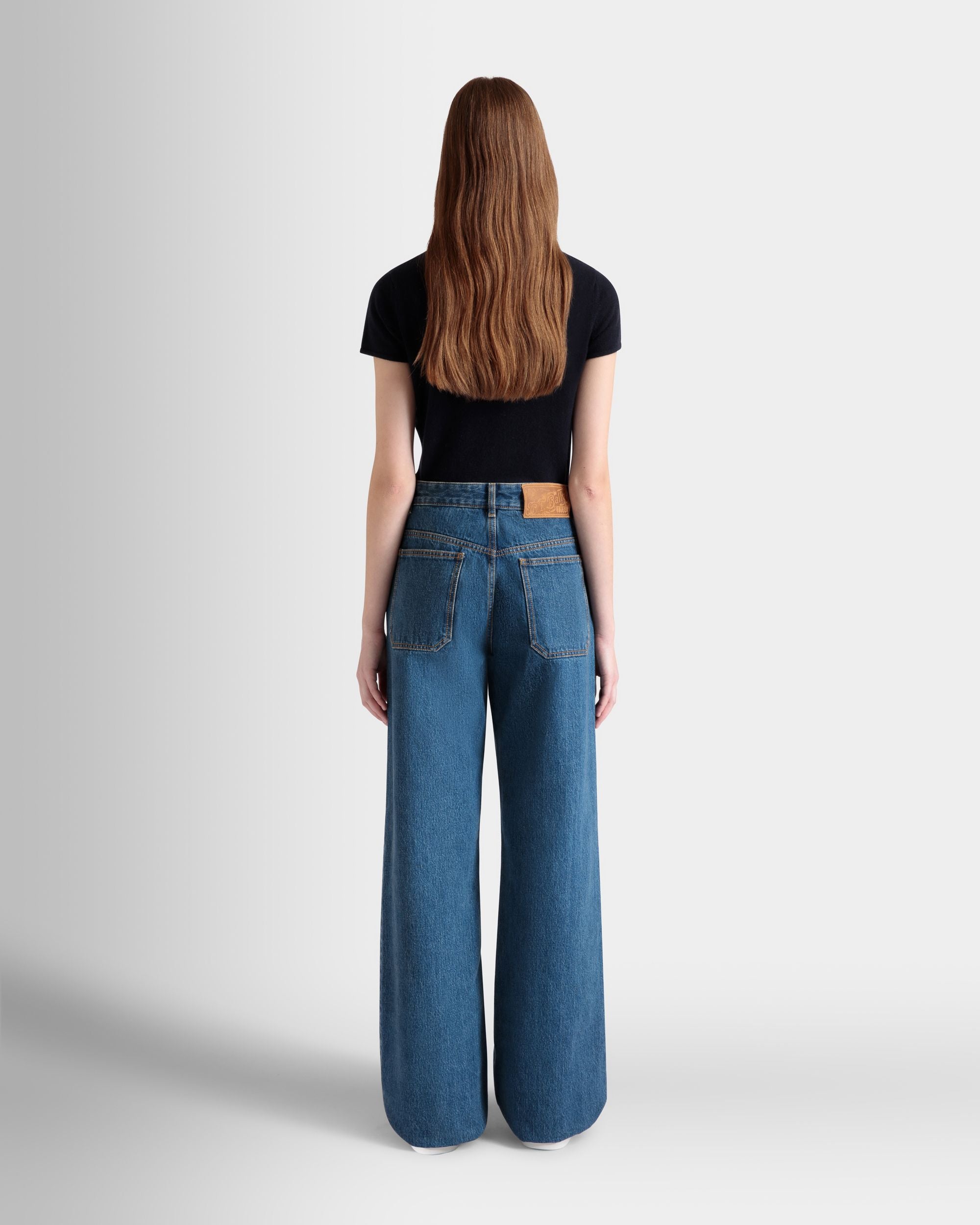 Pantalon En Denim À Jambe Large En Coton Medium Blue - Femme - Bally - 06