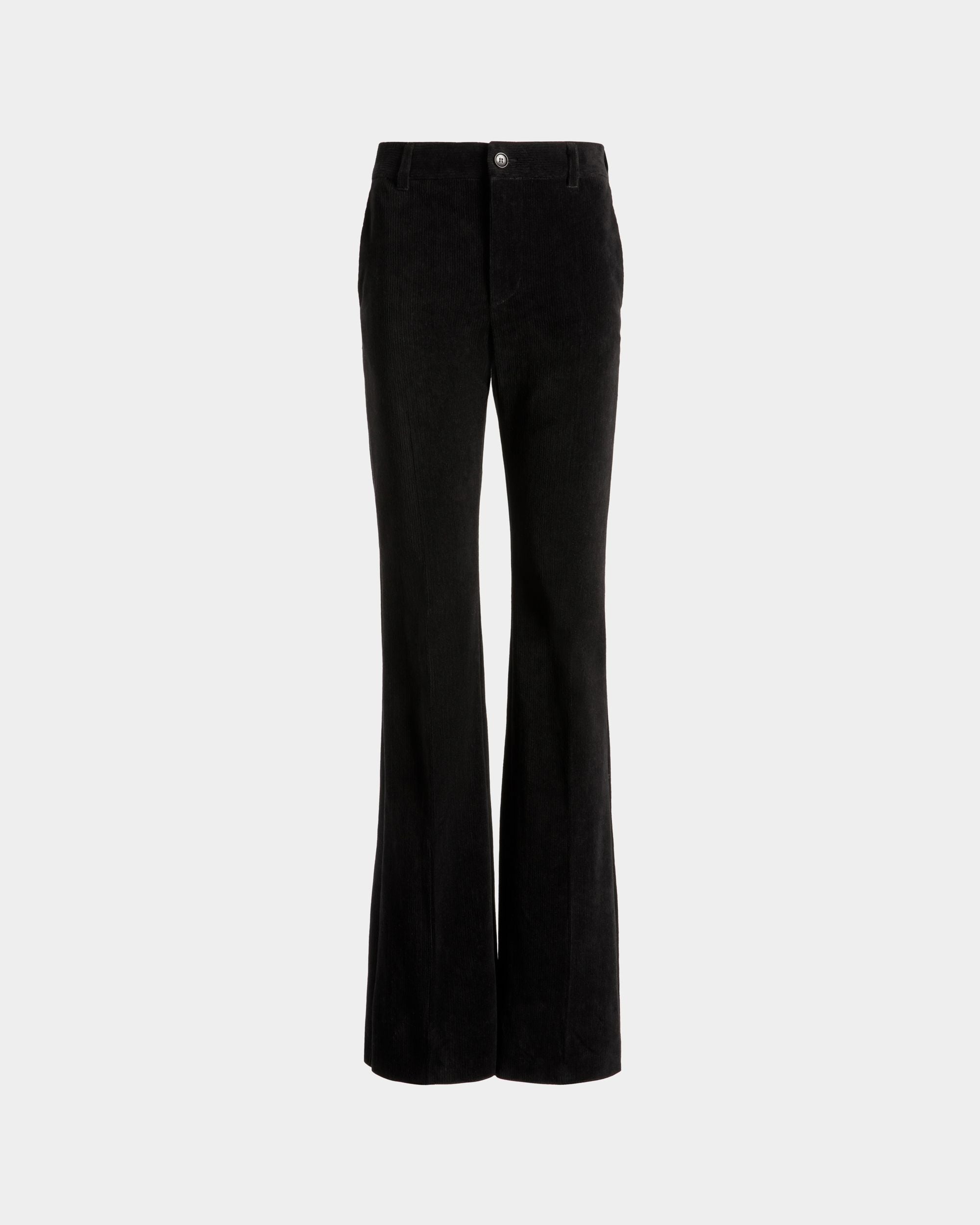 Pantalon Évasé En Velours Côtelé De Coton Noir - Femme - Bally - 01
