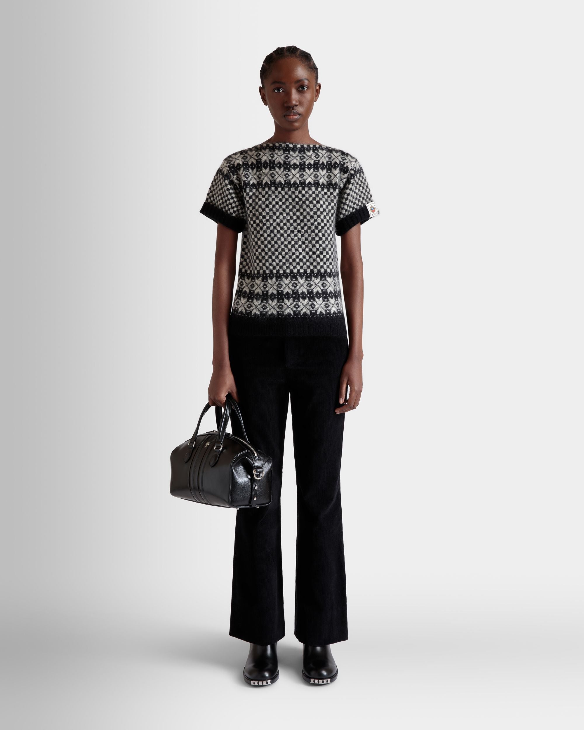 Pantalon Évasé En Velours Côtelé De Coton Noir - Femme - Bally - 02