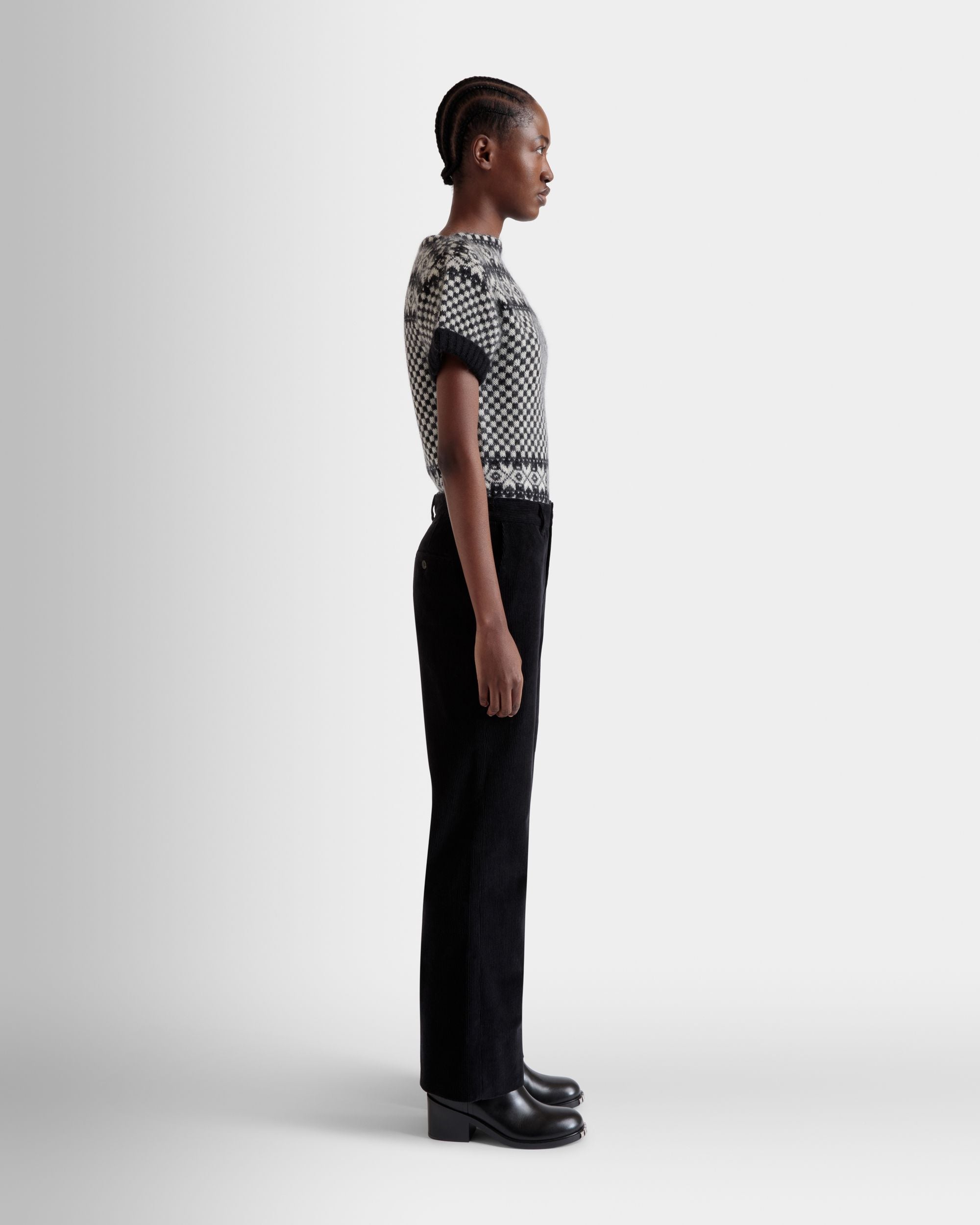 Pantalon Évasé En Velours Côtelé De Coton Noir - Femme - Bally - 05