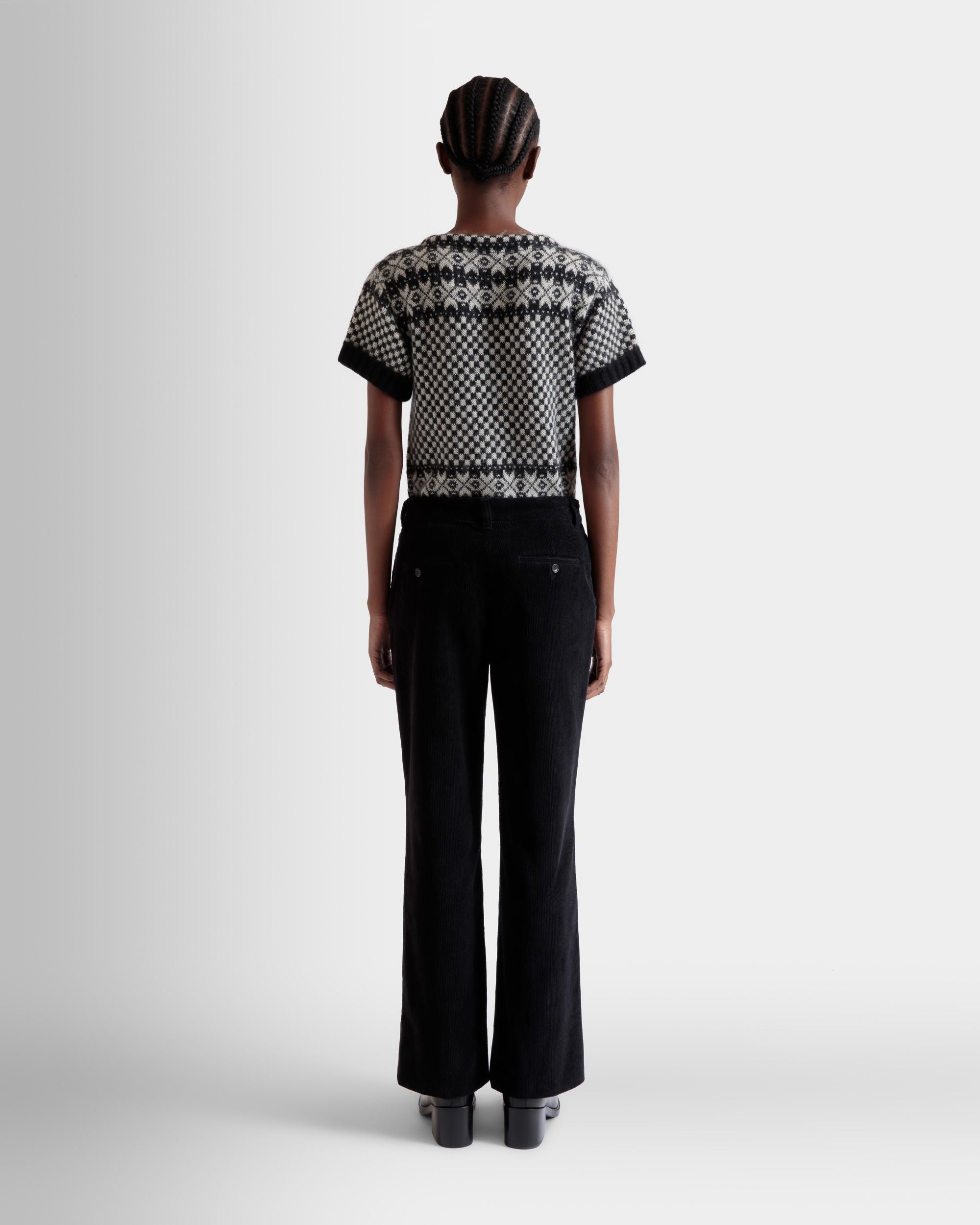 Pantalon Évasé En Velours Côtelé De Coton Noir - Femme - Bally - 06