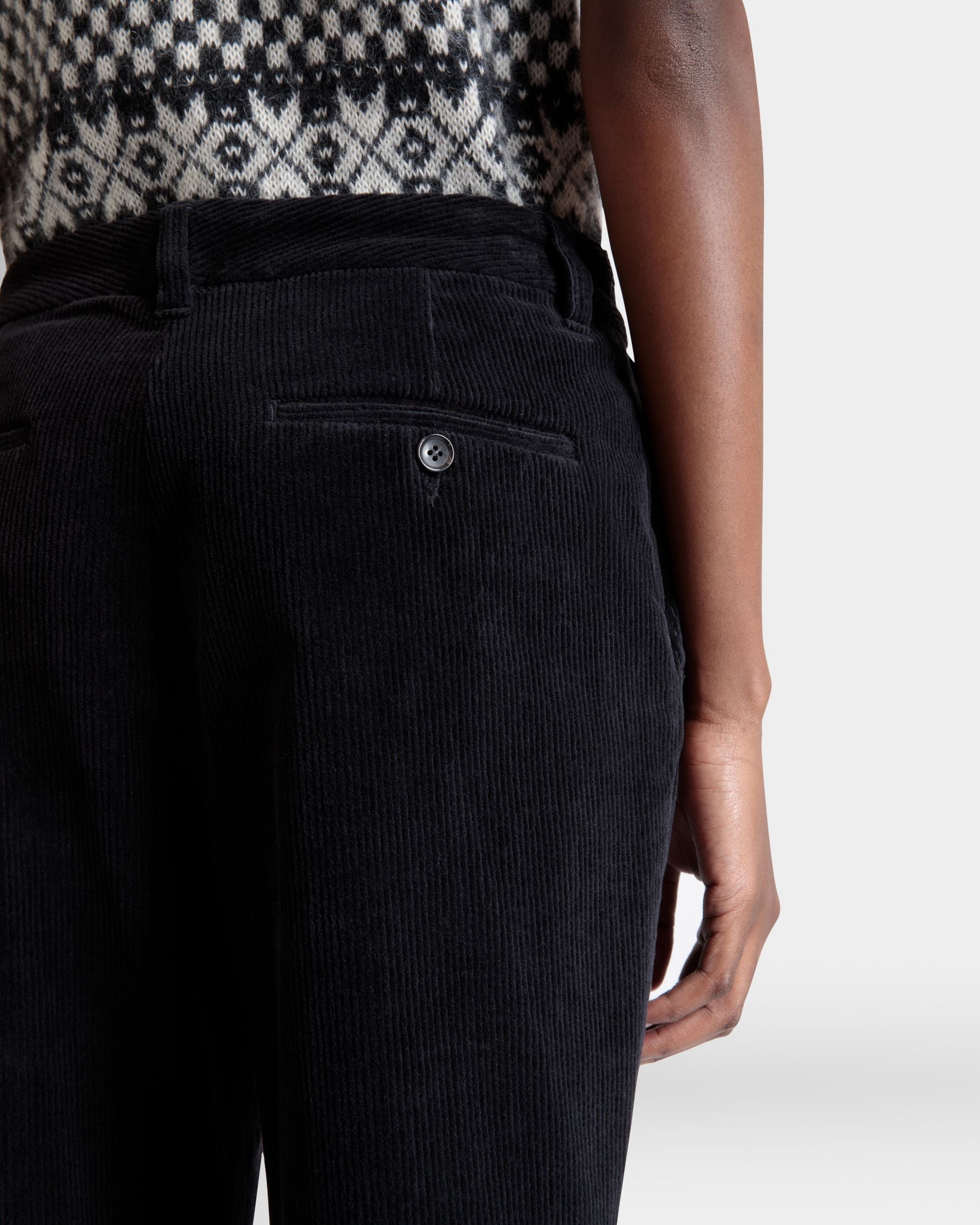 Pantalon Évasé En Velours Côtelé De Coton Noir - Femme - Bally - 08